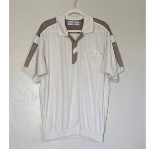 Justin‎ Blake Polo Shirt XLT White Taupe Colorblock Pocket Retro Golf Style